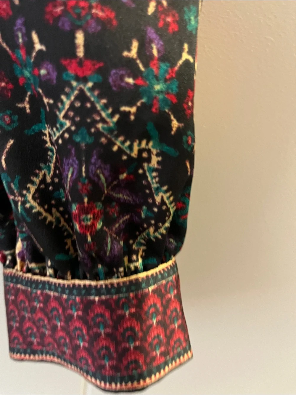 LOFT Black and Cream Geometric Floral Long-Sleeve Blouse